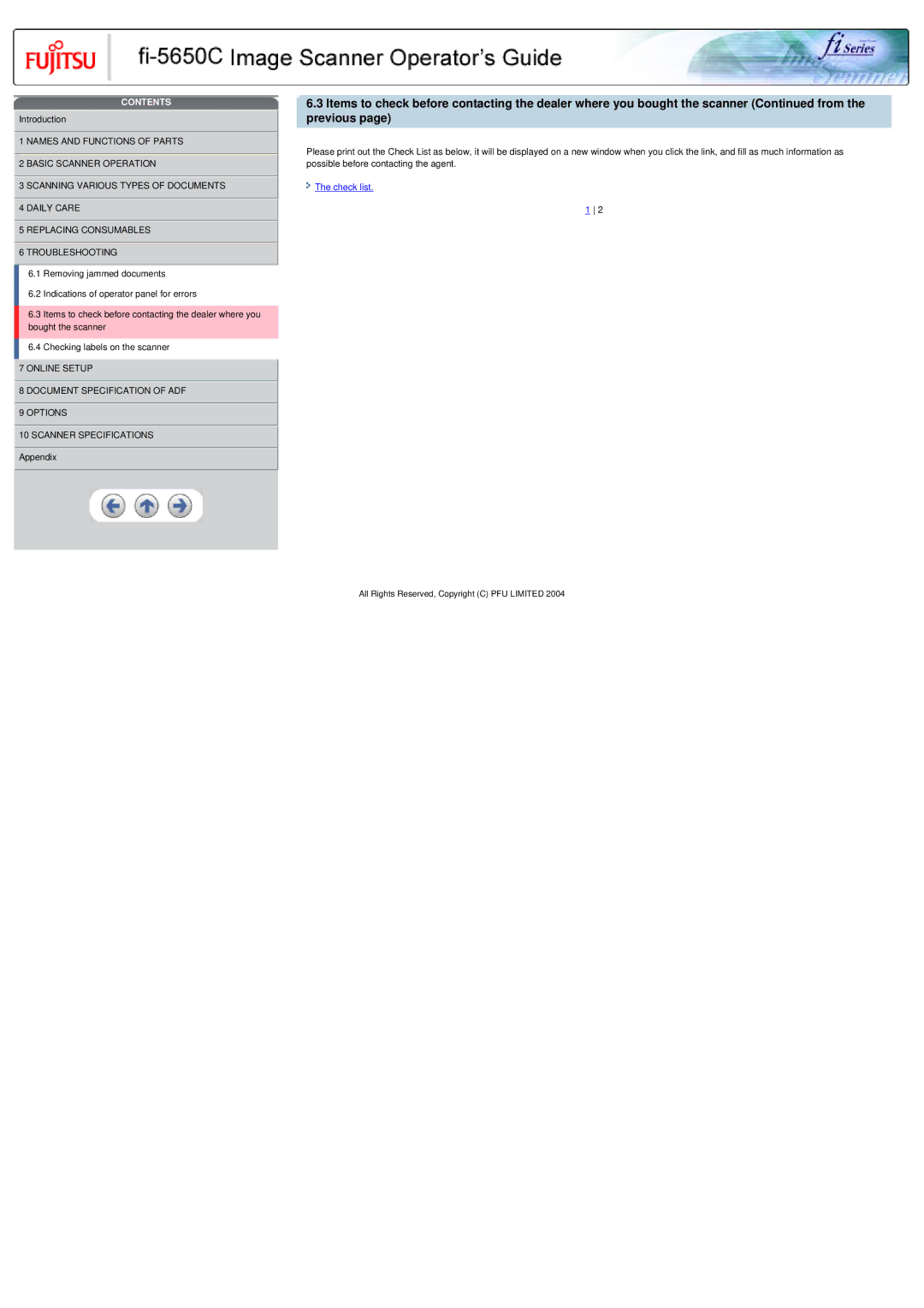 Fujitsu fi-5650C specifications Check list 