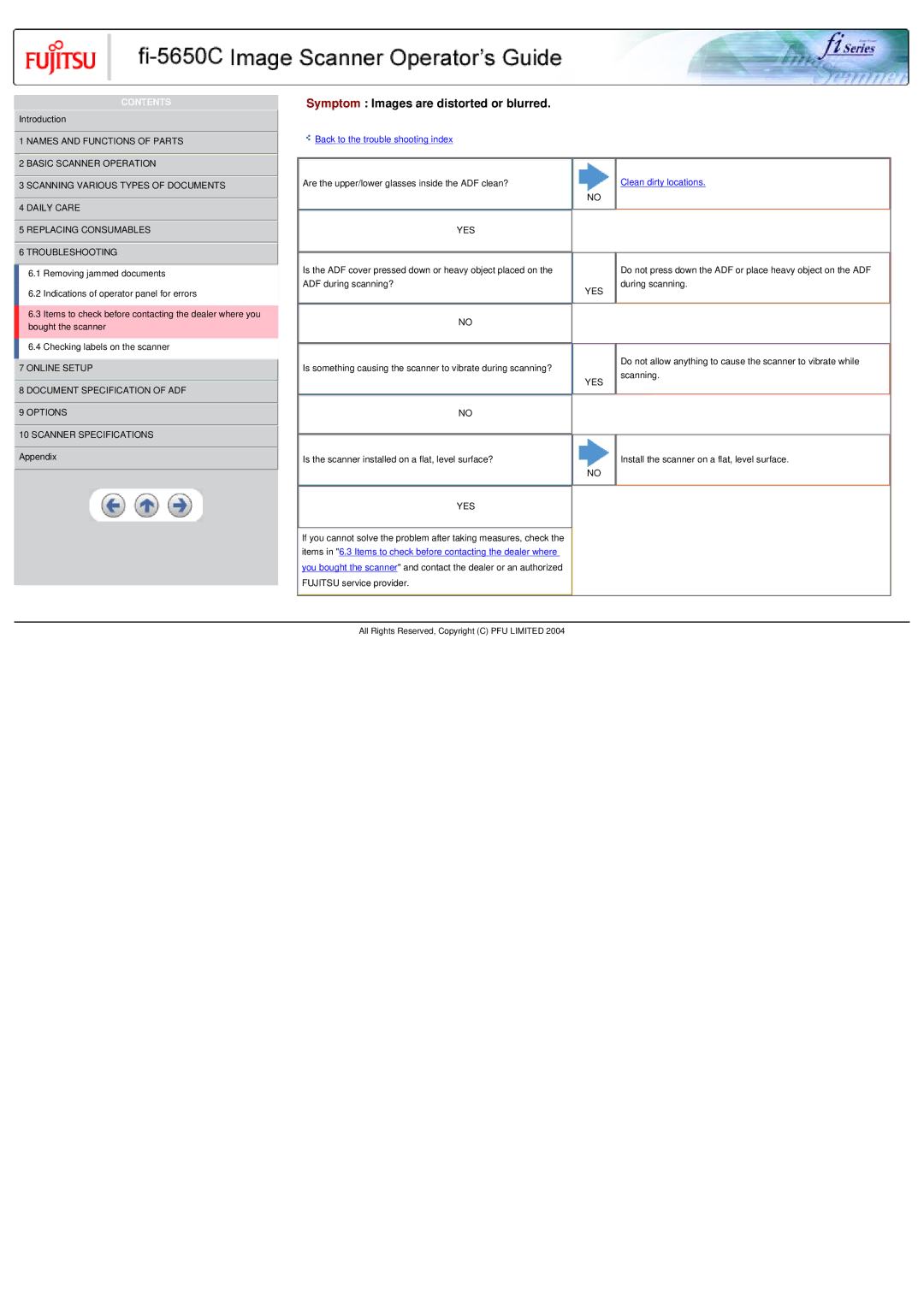 Fujitsu fi-5650C specifications Symptom Images are distorted or blurred, YES Troubleshooting 