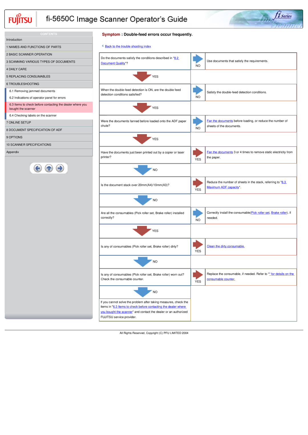 Fujitsu fi-5650C specifications Symptom Double-feed errors occur frequently 