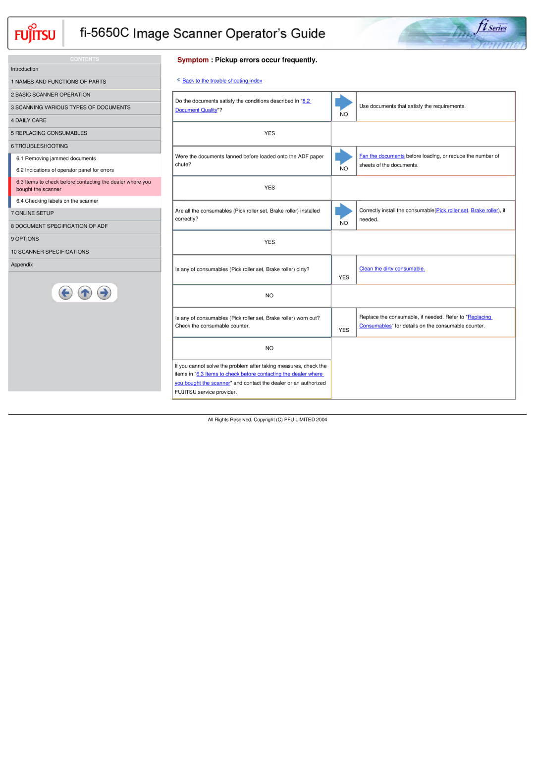 Fujitsu fi-5650C Symptom Pickup errors occur frequently, YES Online Setup Document Specification of ADF Options 