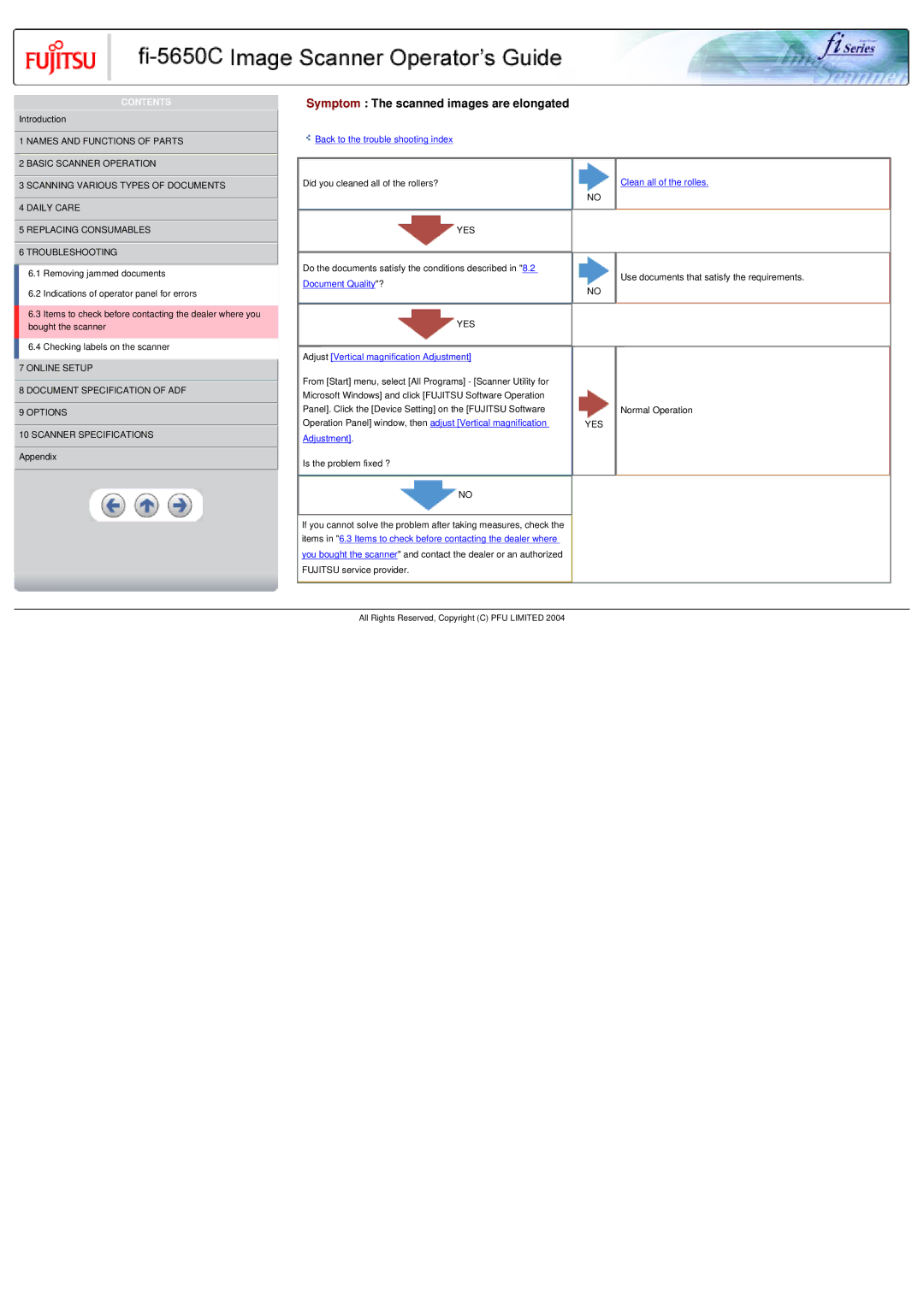 Fujitsu fi-5650C specifications Symptom The scanned images are elongated, Adjust Vertical magnification Adjustment 