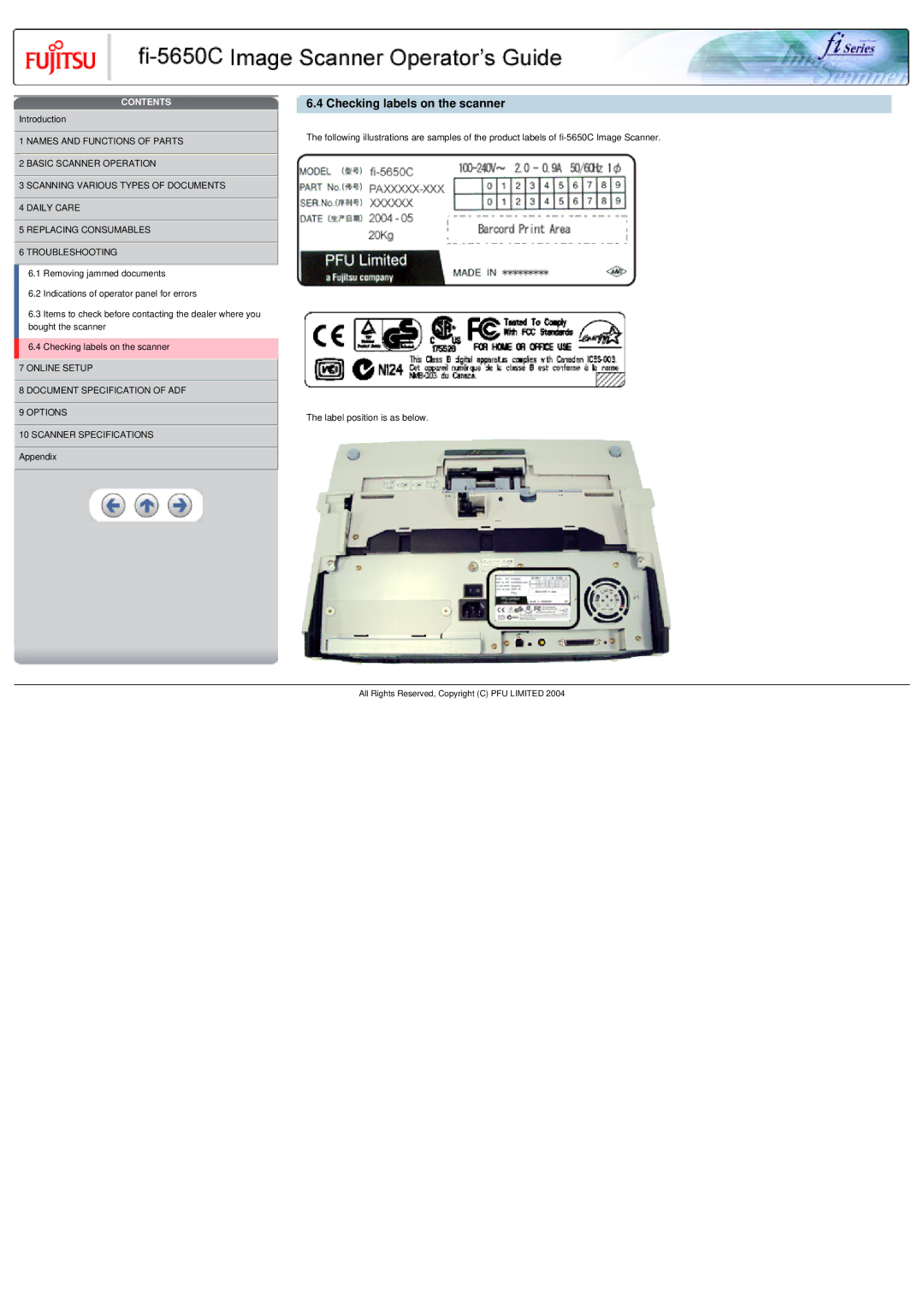 Fujitsu fi-5650C specifications Checking labels on the scanner 