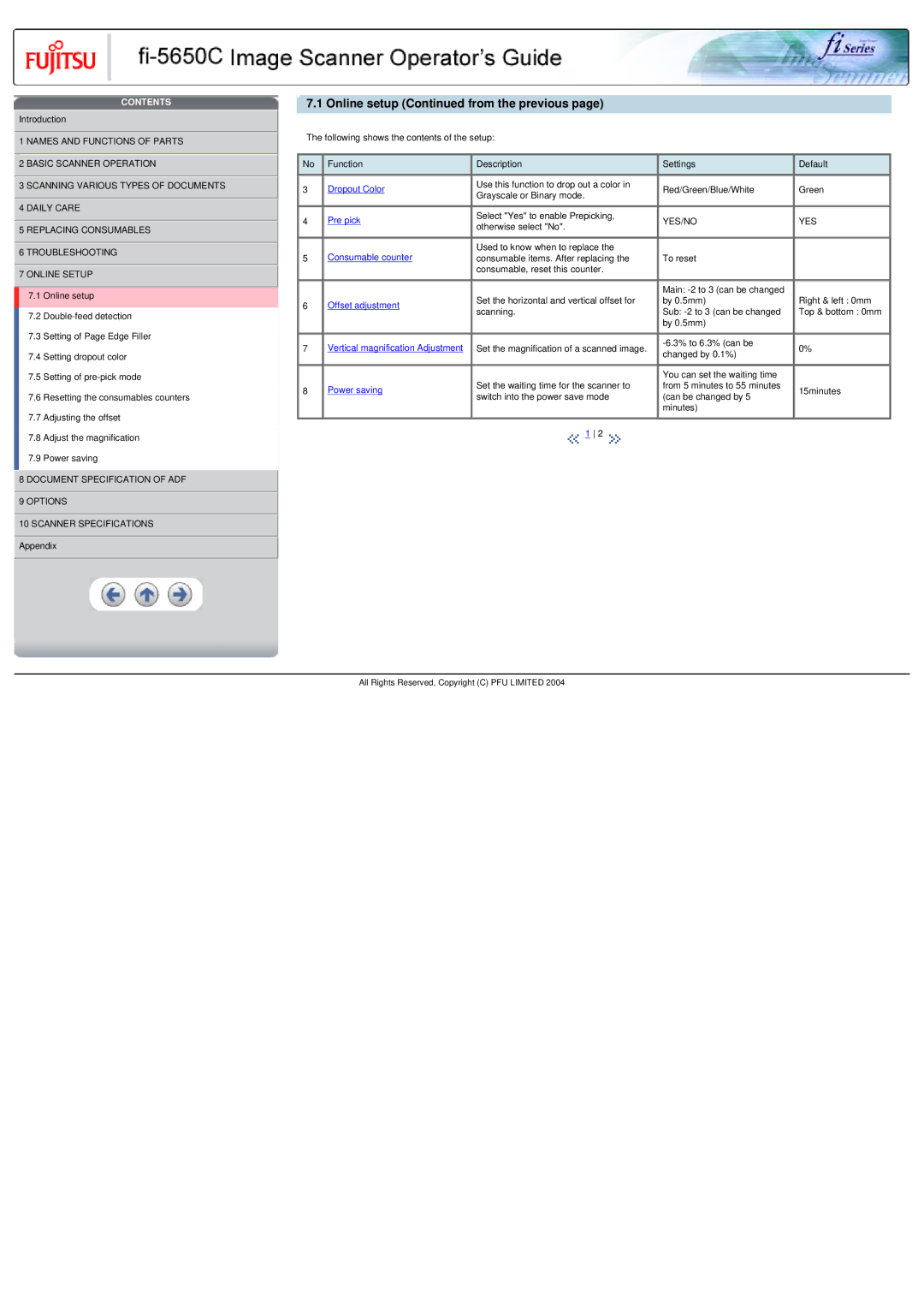 Fujitsu fi-5650C specifications Online setup from the previous, Consumable counter 