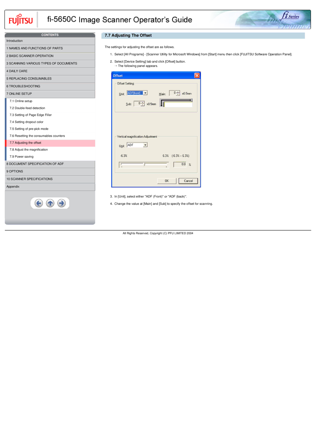 Fujitsu fi-5650C specifications Adjusting The Offset 