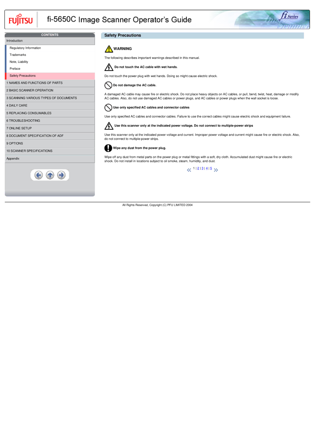 Fujitsu fi-5650C specifications Safety Precautions, Do not damage the AC cable 