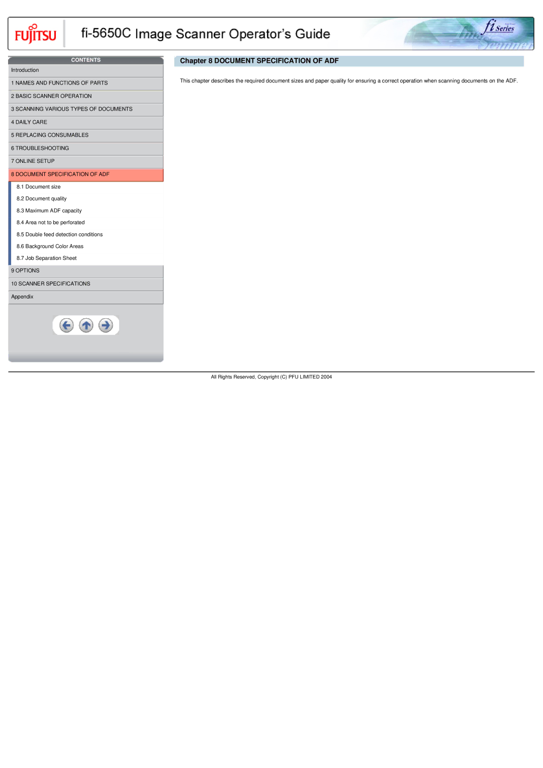 Fujitsu fi-5650C specifications Document Specification of ADF 