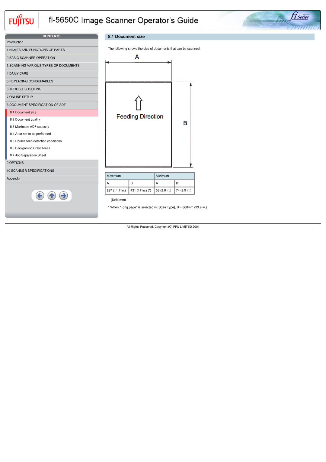 Fujitsu fi-5650C specifications Document size 