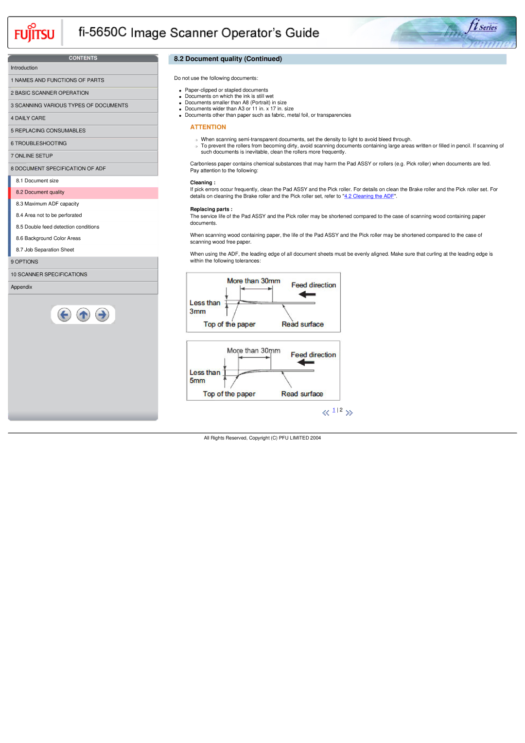 Fujitsu fi-5650C specifications Cleaning 