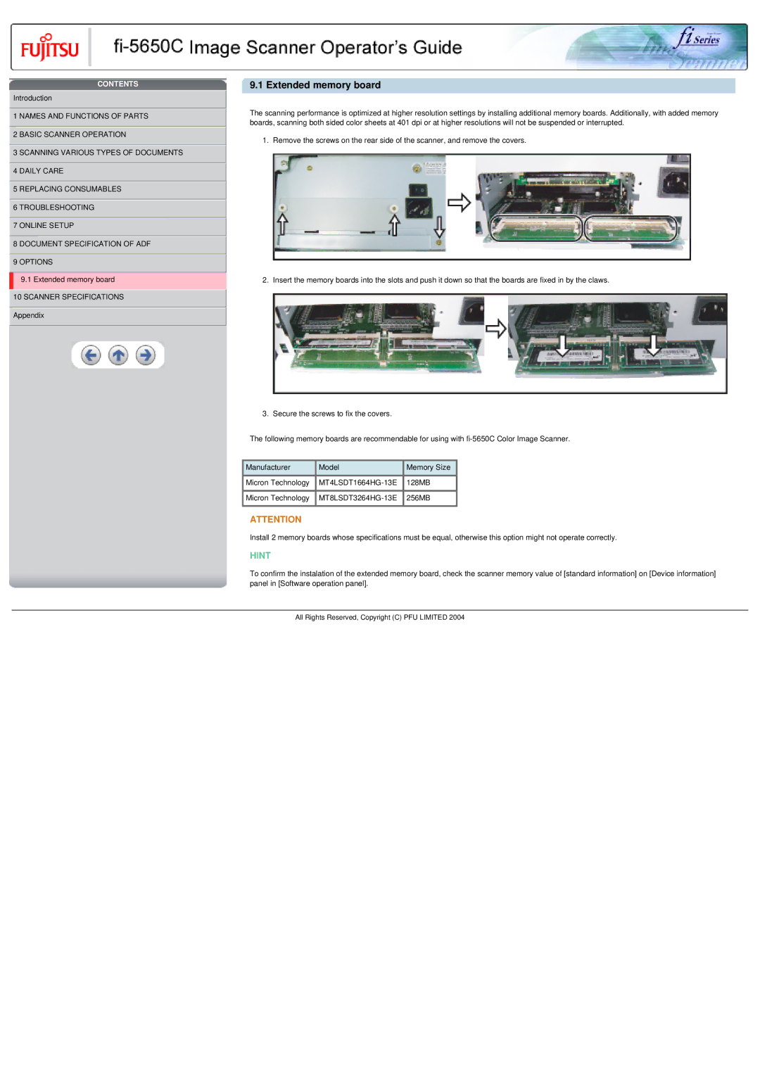 Fujitsu fi-5650C specifications Extended memory board 