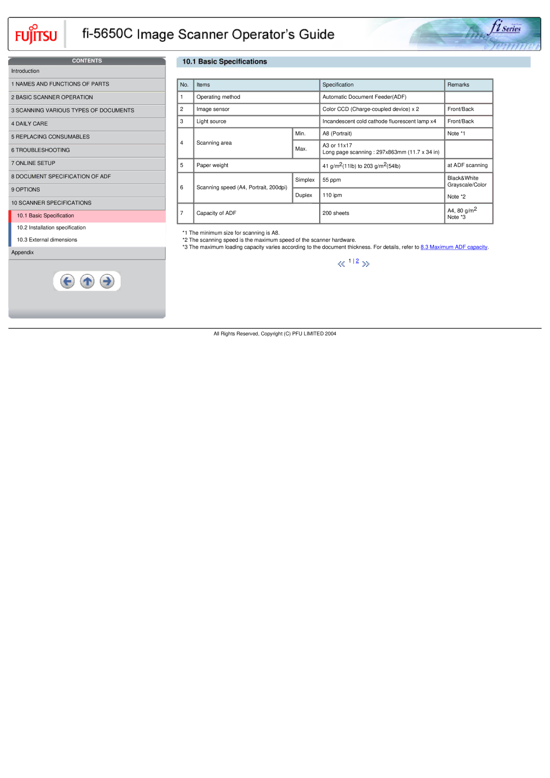 Fujitsu fi-5650C specifications Basic Specifications 