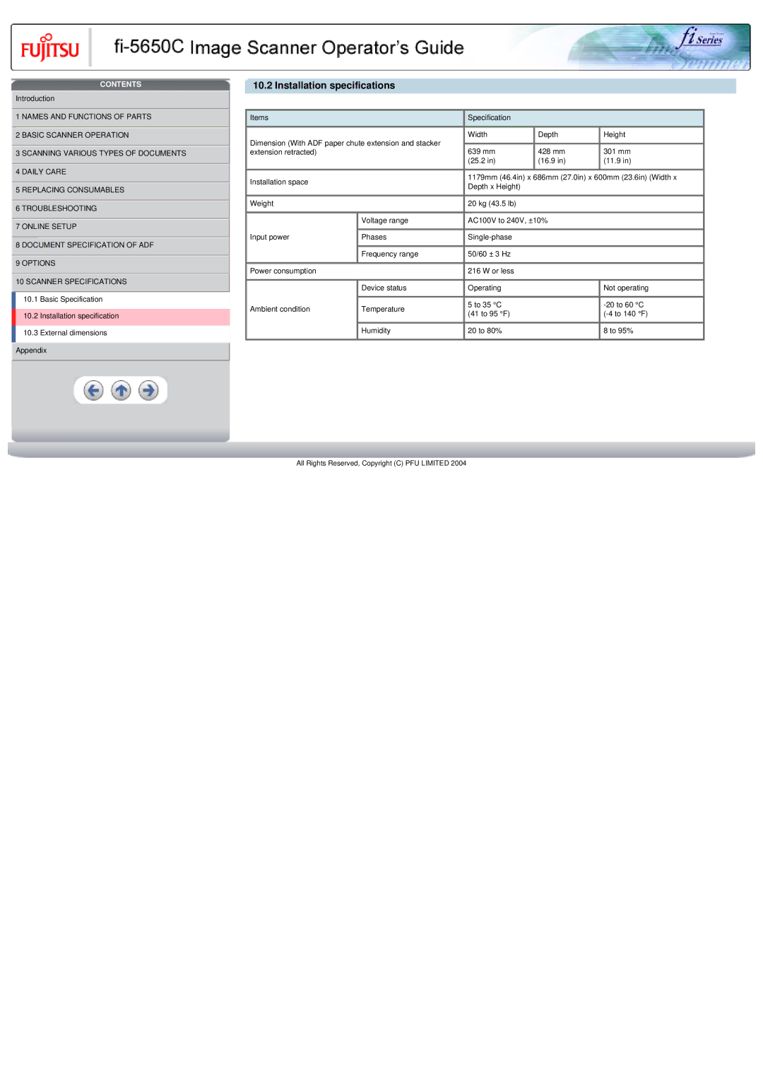 Fujitsu fi-5650C Installation specifications 