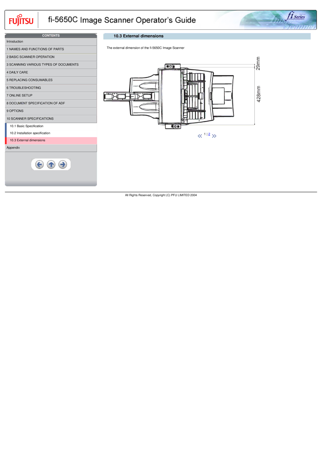 Fujitsu fi-5650C specifications External dimensions 