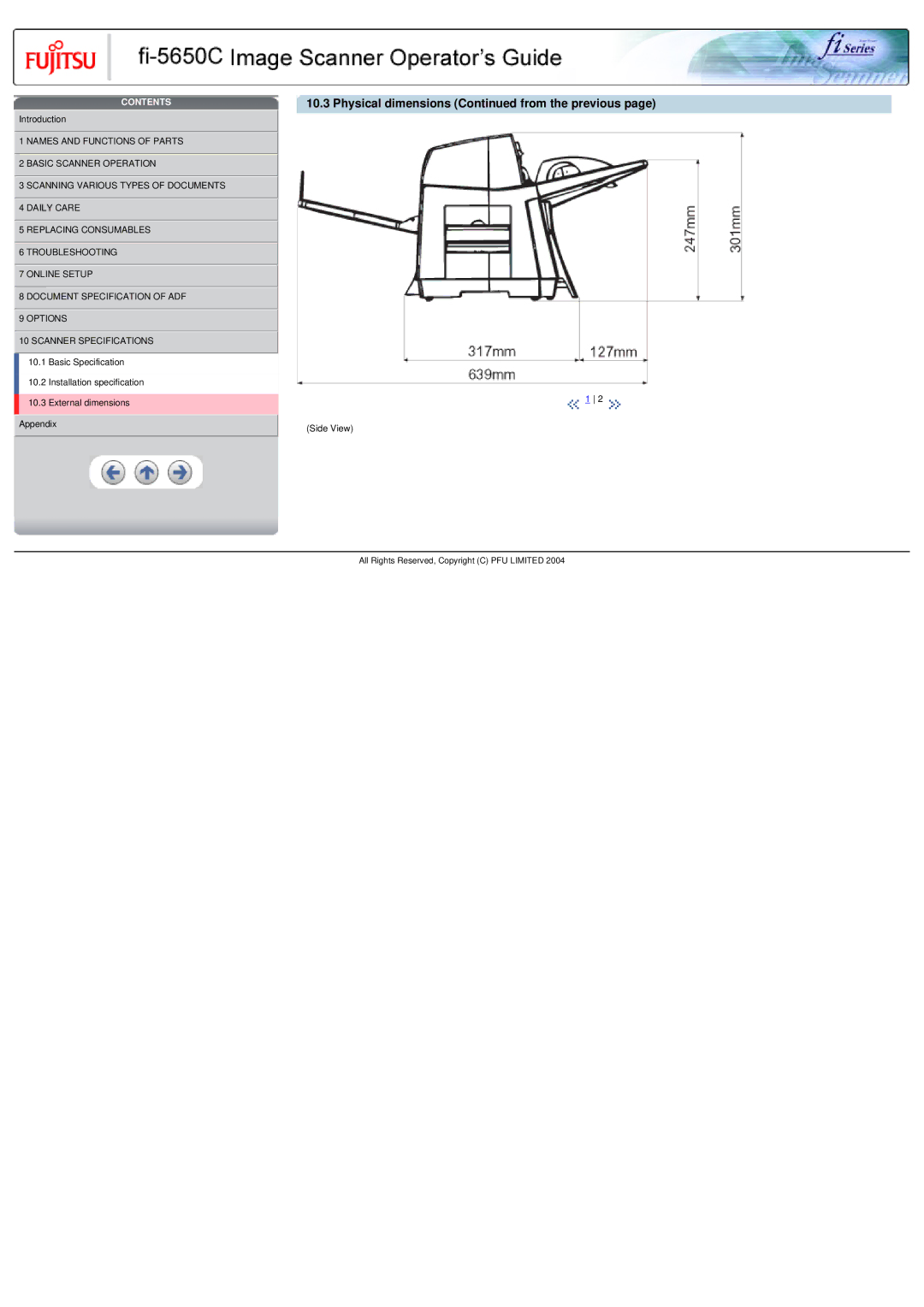 Fujitsu fi-5650C specifications Physical dimensions from the previous 