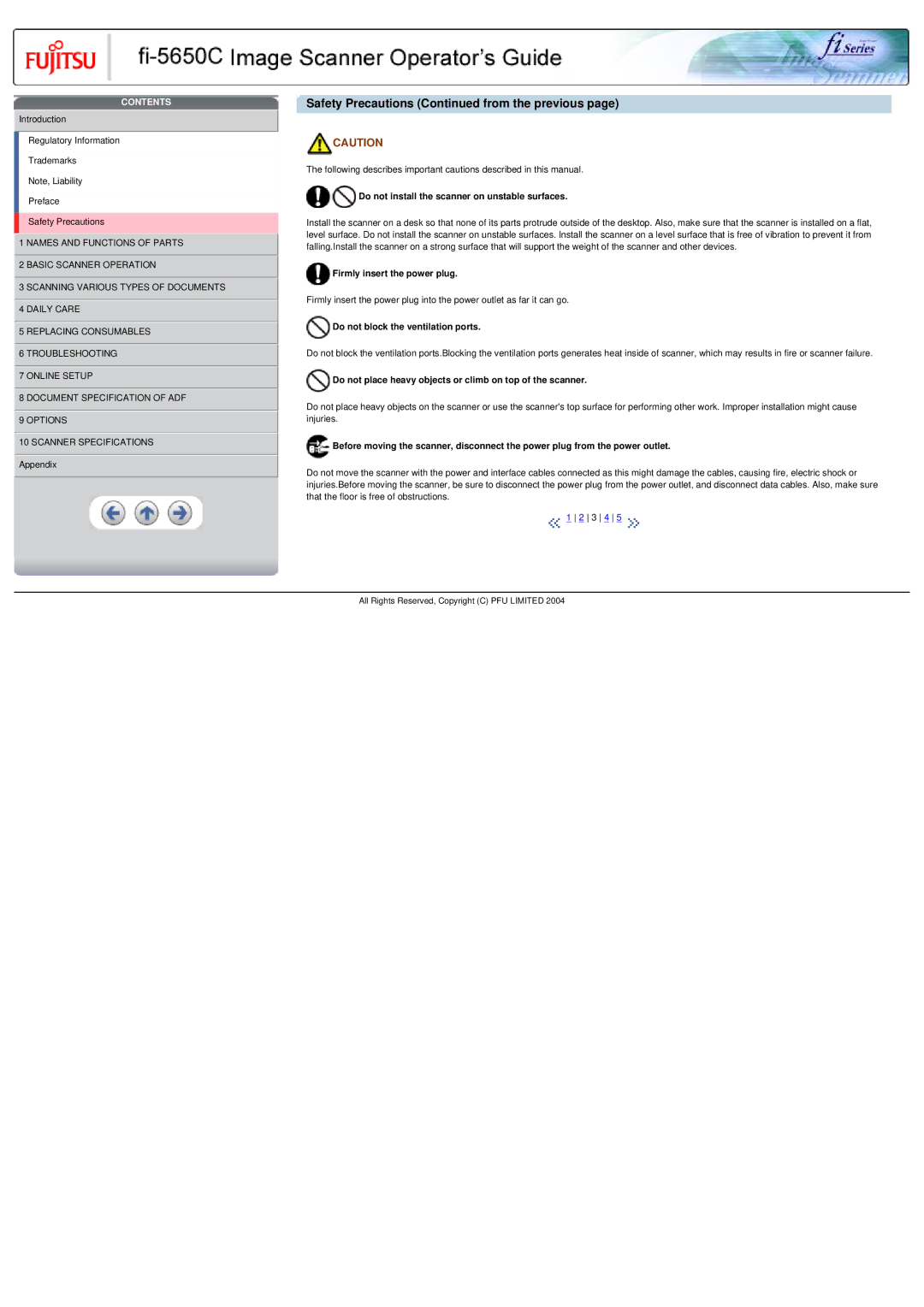 Fujitsu fi-5650C specifications Firmly insert the power plug 