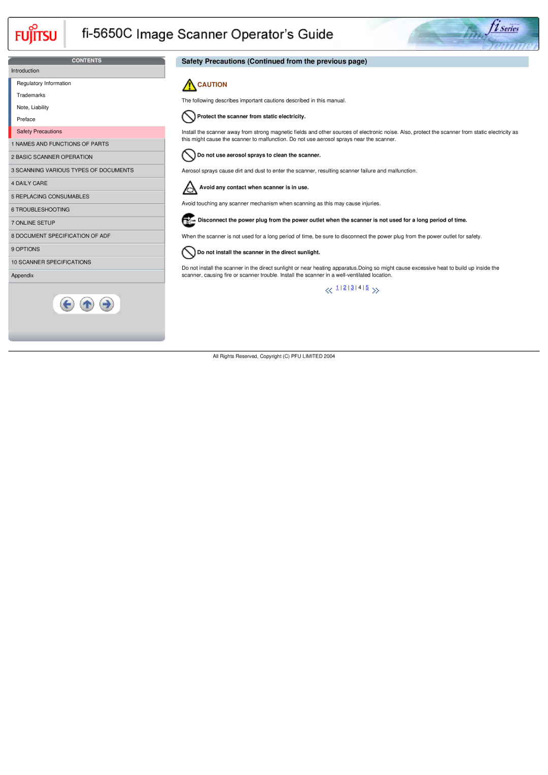 Fujitsu fi-5650C specifications Avoid any contact when scanner is in use 