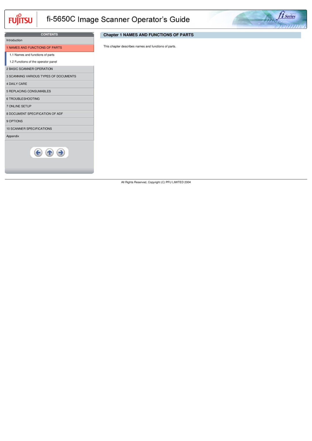 Fujitsu fi-5650C specifications Names and Functions of Parts 