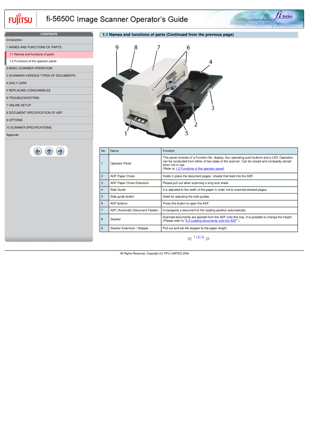 Fujitsu fi-5650C Names and functions of parts from the previous, Refer to 1.2 Functions of the operator panel 