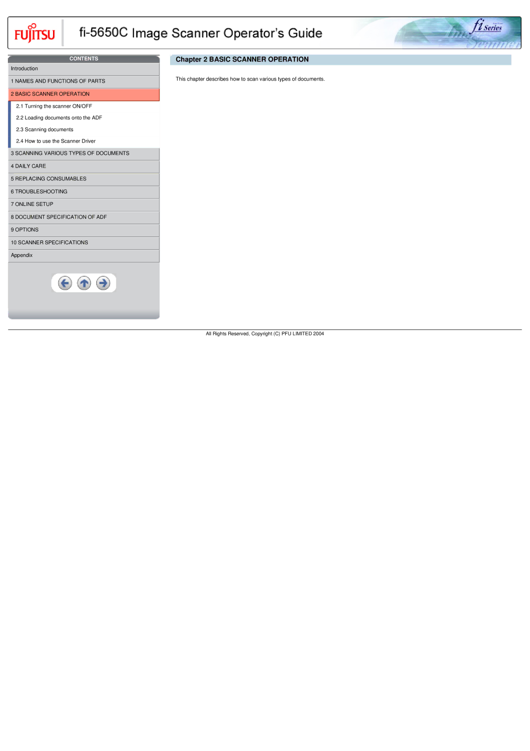 Fujitsu fi-5650C specifications Names and Functions of Parts 2 Basic Scanner Operation 