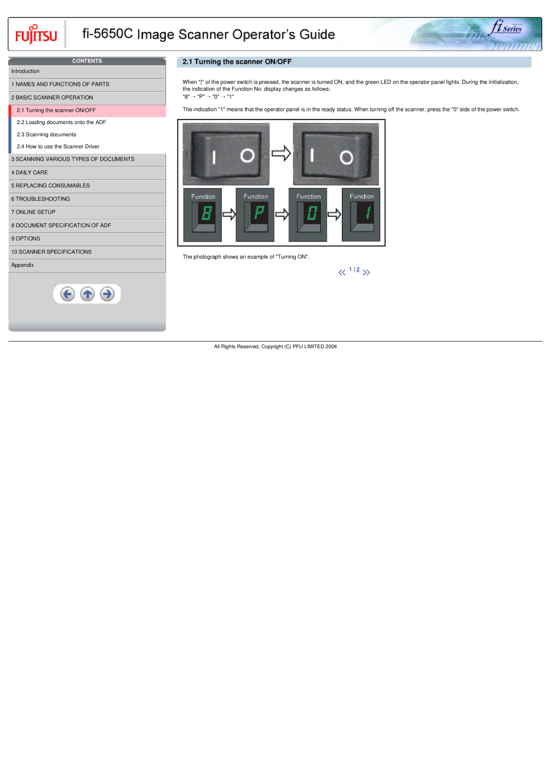 Fujitsu fi-5650C specifications Turning the scanner ON/OFF 