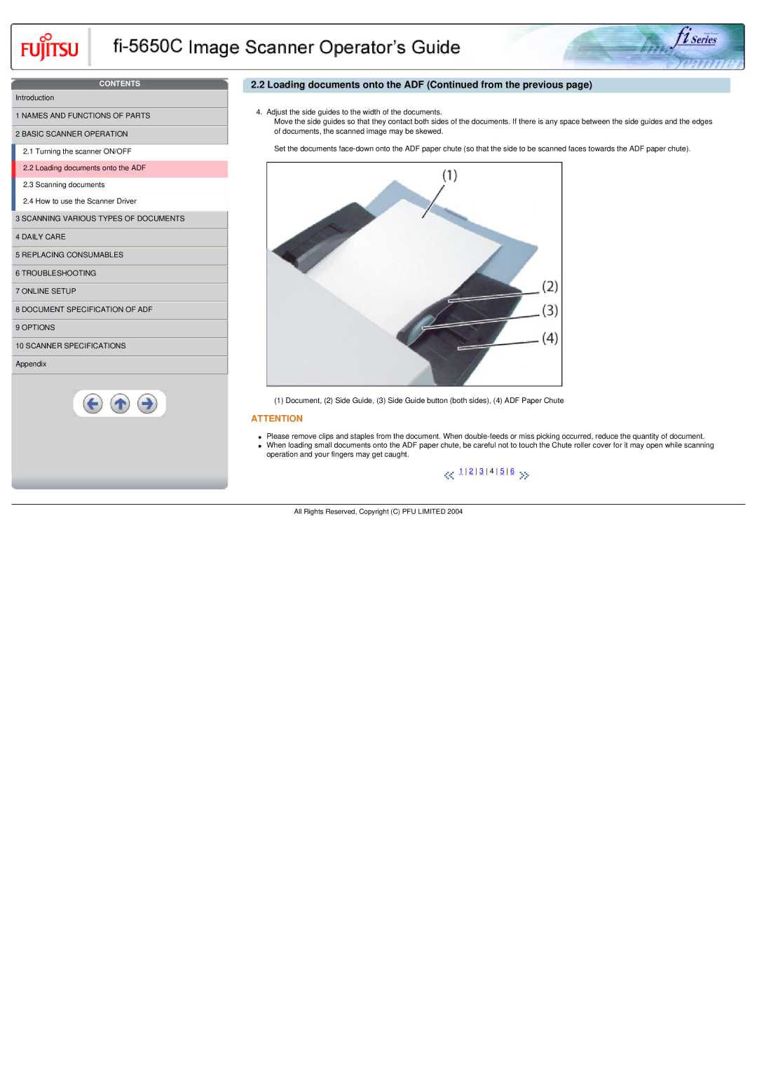 Fujitsu fi-5650C specifications Loading documents onto the ADF from the previous 