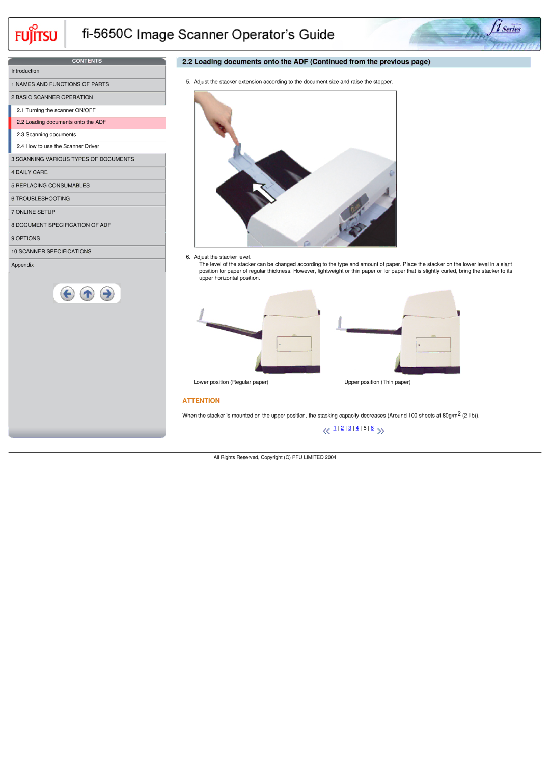 Fujitsu fi-5650C specifications Loading documents onto the ADF from the previous 