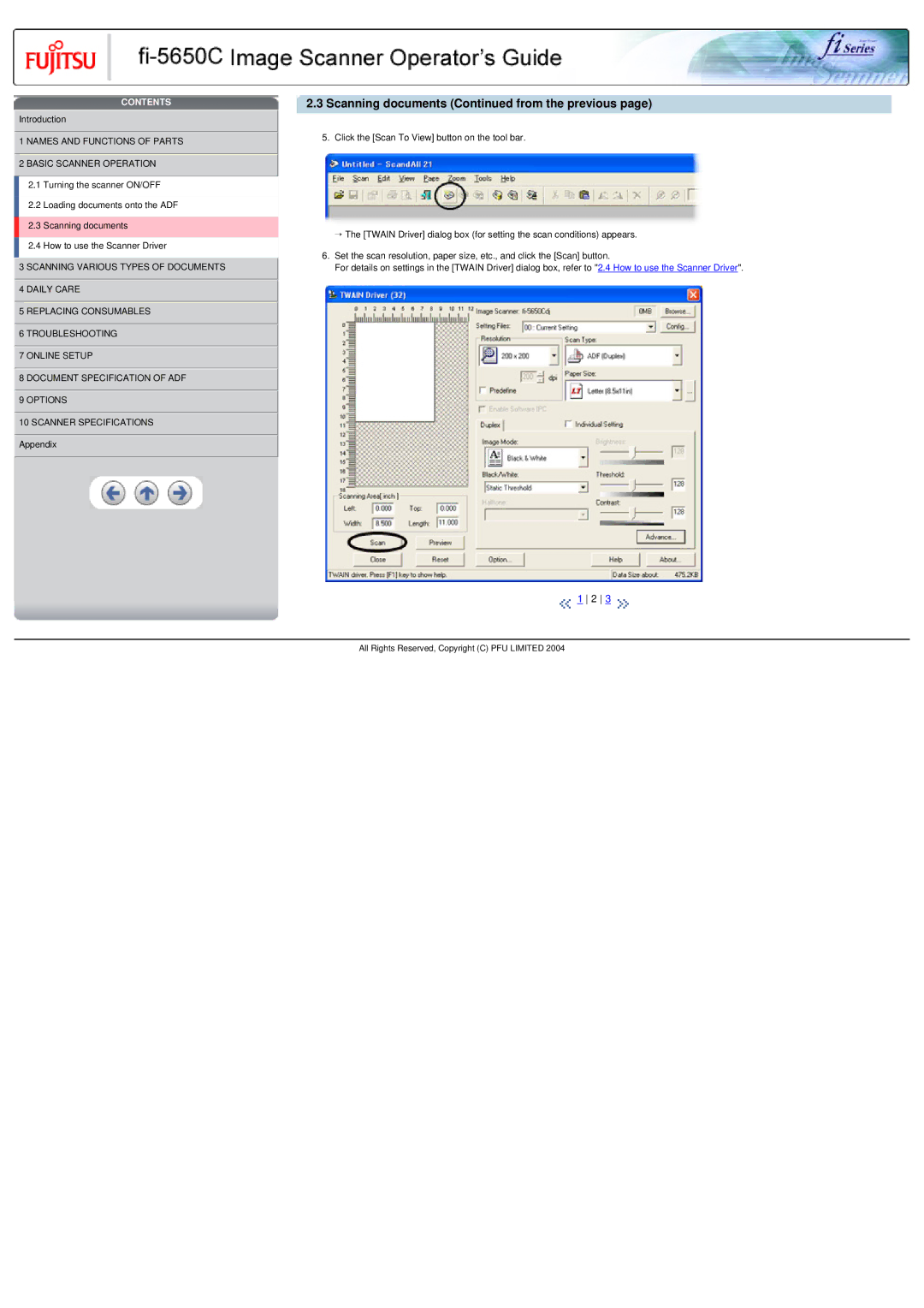 Fujitsu fi-5650C specifications Scanning documents from the previous 