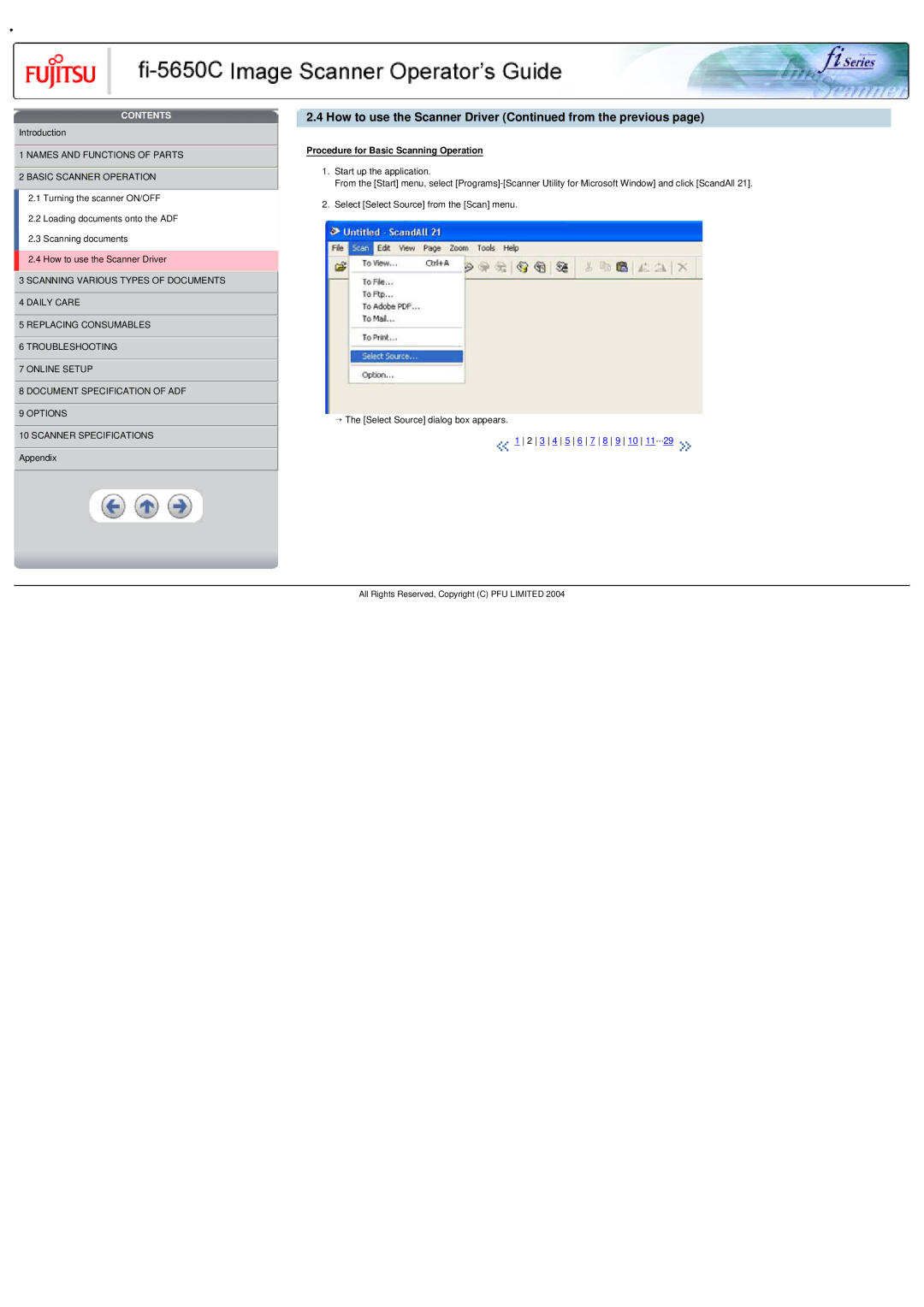 Fujitsu fi-5650C specifications How to use the Scanner Driver from the previous, Procedure for Basic Scanning Operation 