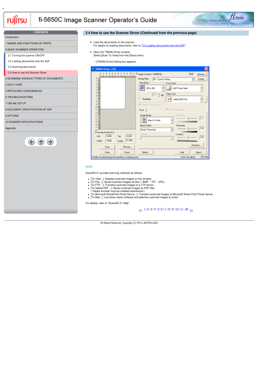 Fujitsu fi-5650C specifications Hint 