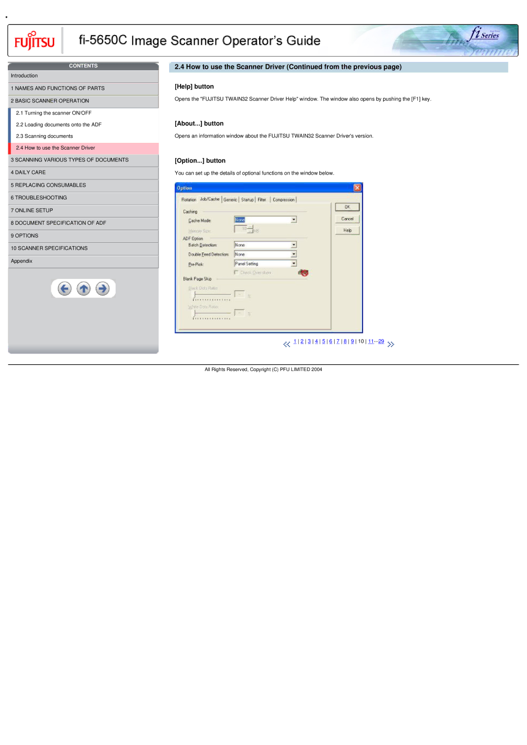 Fujitsu fi-5650C specifications Help button, About... button, Option... button 