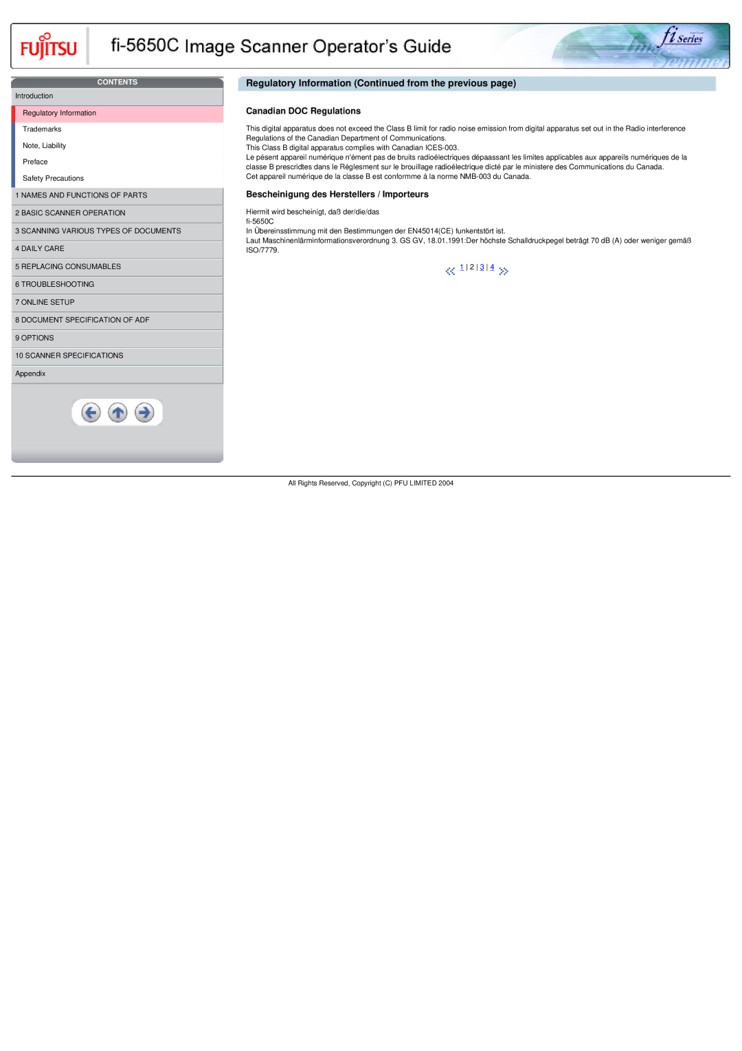 Fujitsu fi-5650C specifications Regulatory Information from the previous, Canadian DOC Regulations 