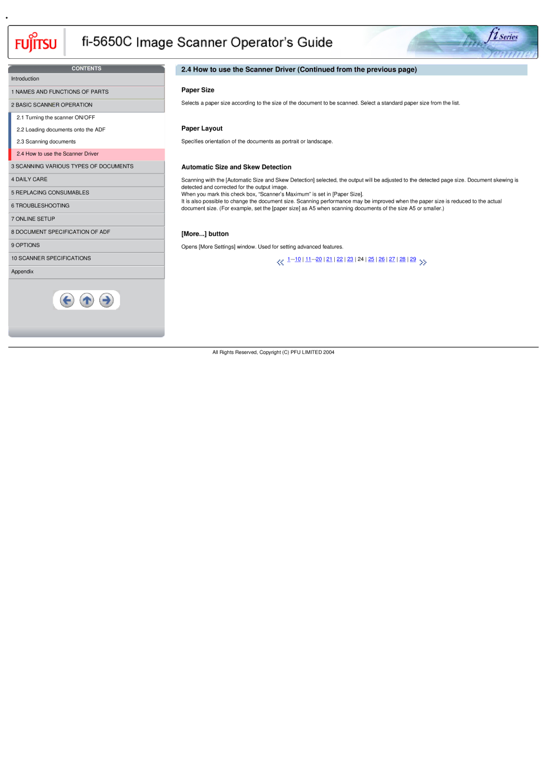 Fujitsu fi-5650C specifications Paper Layout, Automatic Size and Skew Detection, More... button 