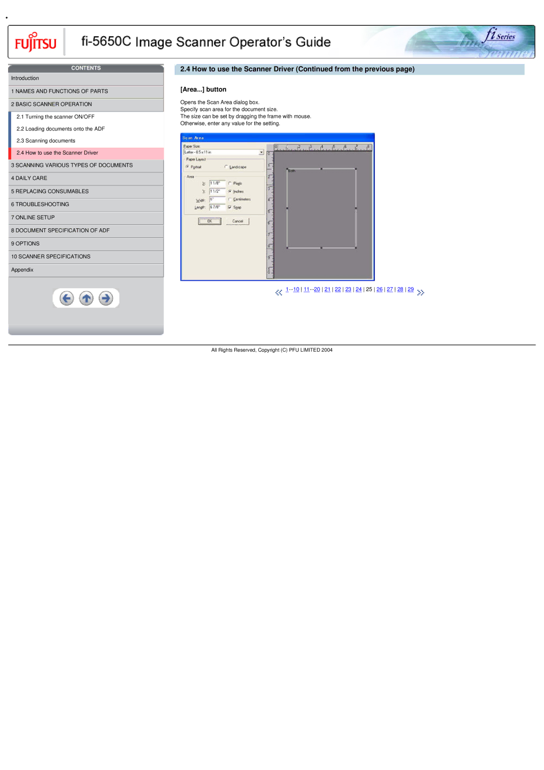 Fujitsu fi-5650C specifications Area... button 