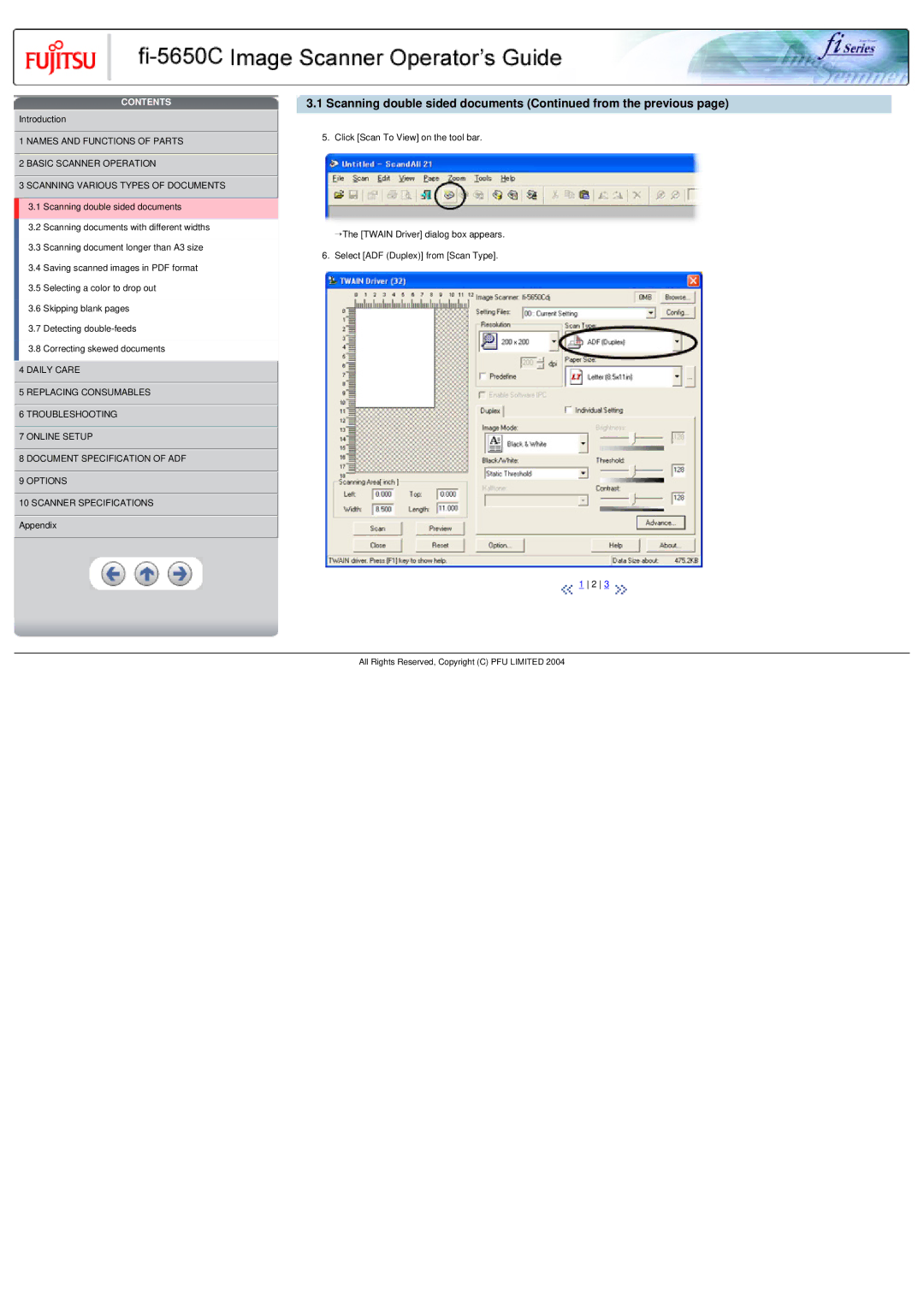 Fujitsu fi-5650C specifications Scanning double sided documents from the previous 