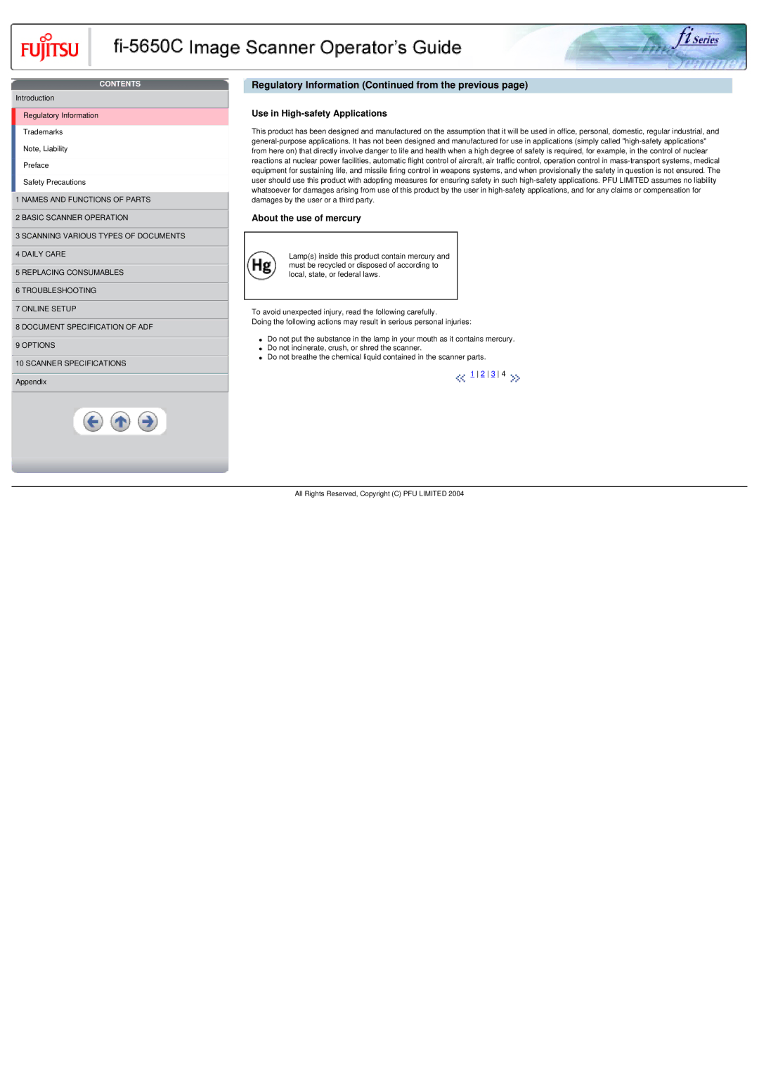 Fujitsu fi-5650C specifications Use in High-safety Applications, About the use of mercury 