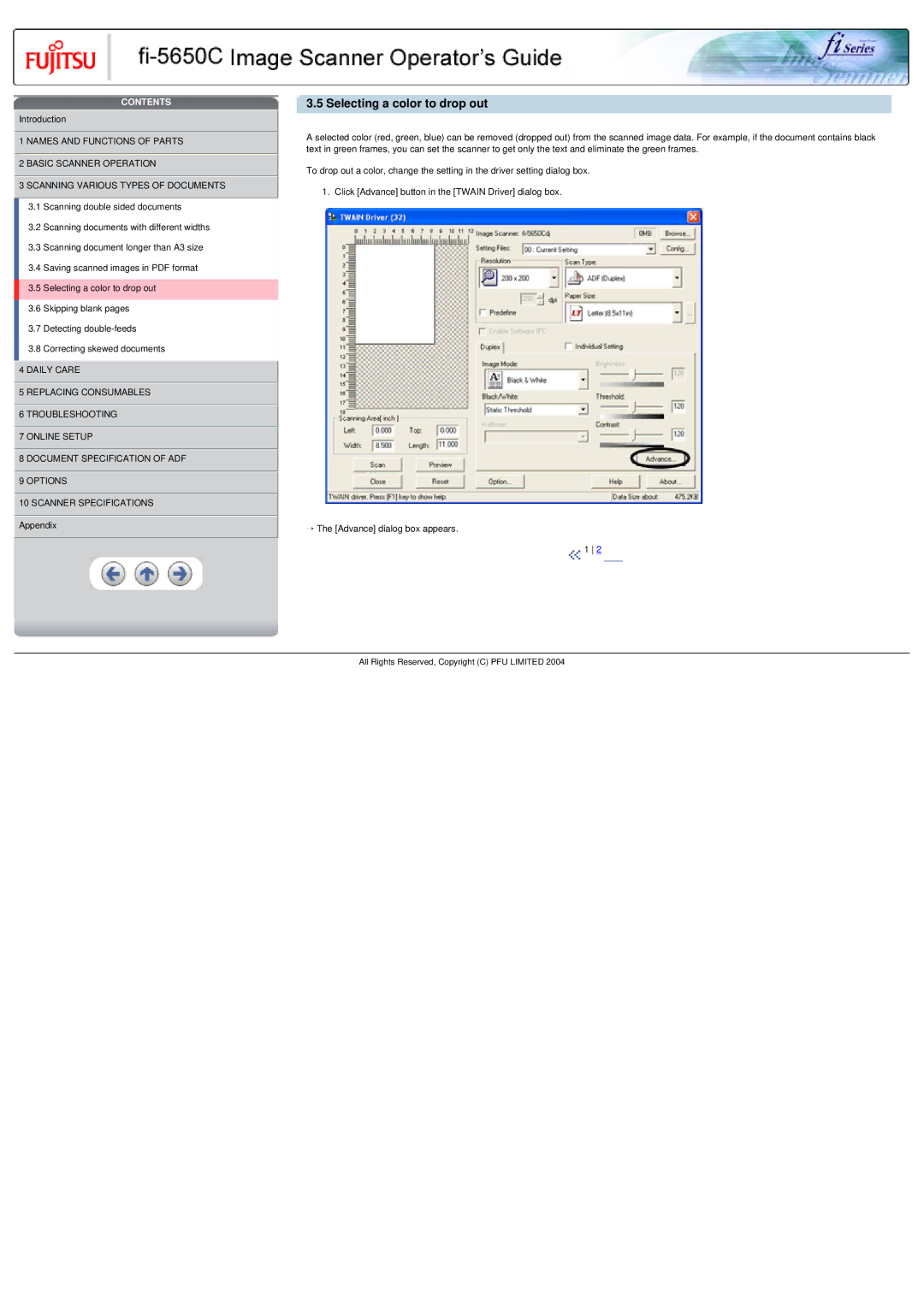 Fujitsu fi-5650C specifications Selecting a color to drop out 