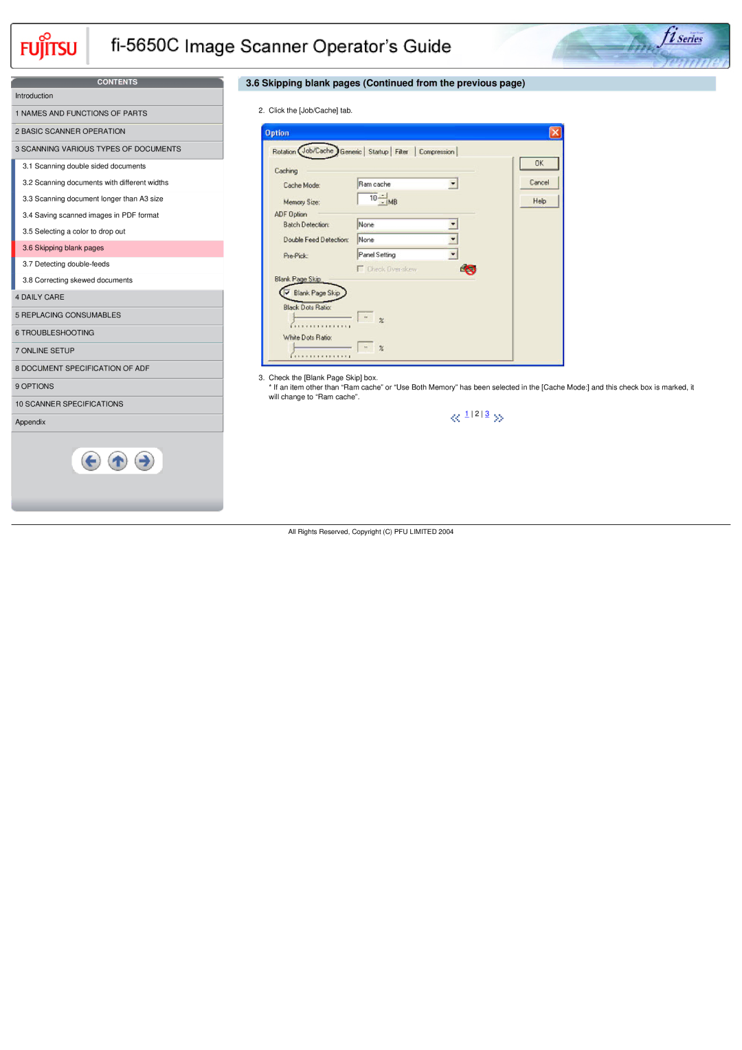 Fujitsu fi-5650C specifications Skipping blank pages from the previous 