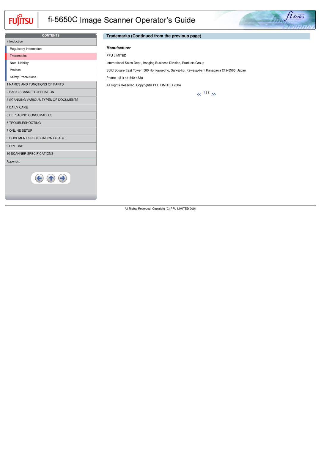 Fujitsu fi-5650C specifications Trademarks from the previous, Manufacturer 