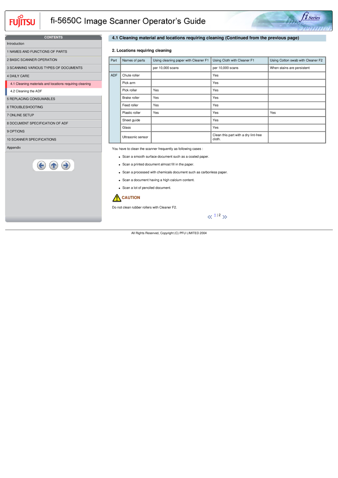 Fujitsu fi-5650C specifications Locations requiring cleaning, Adf 