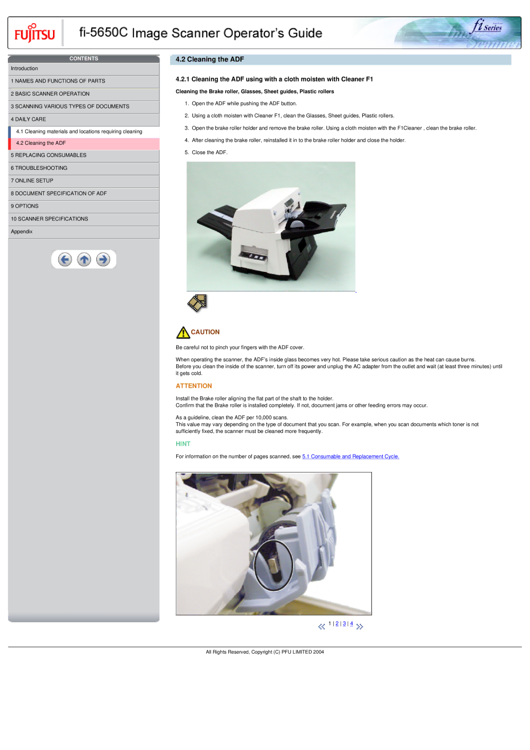 Fujitsu fi-5650C specifications Cleaning the ADF using with a cloth moisten with Cleaner F1 