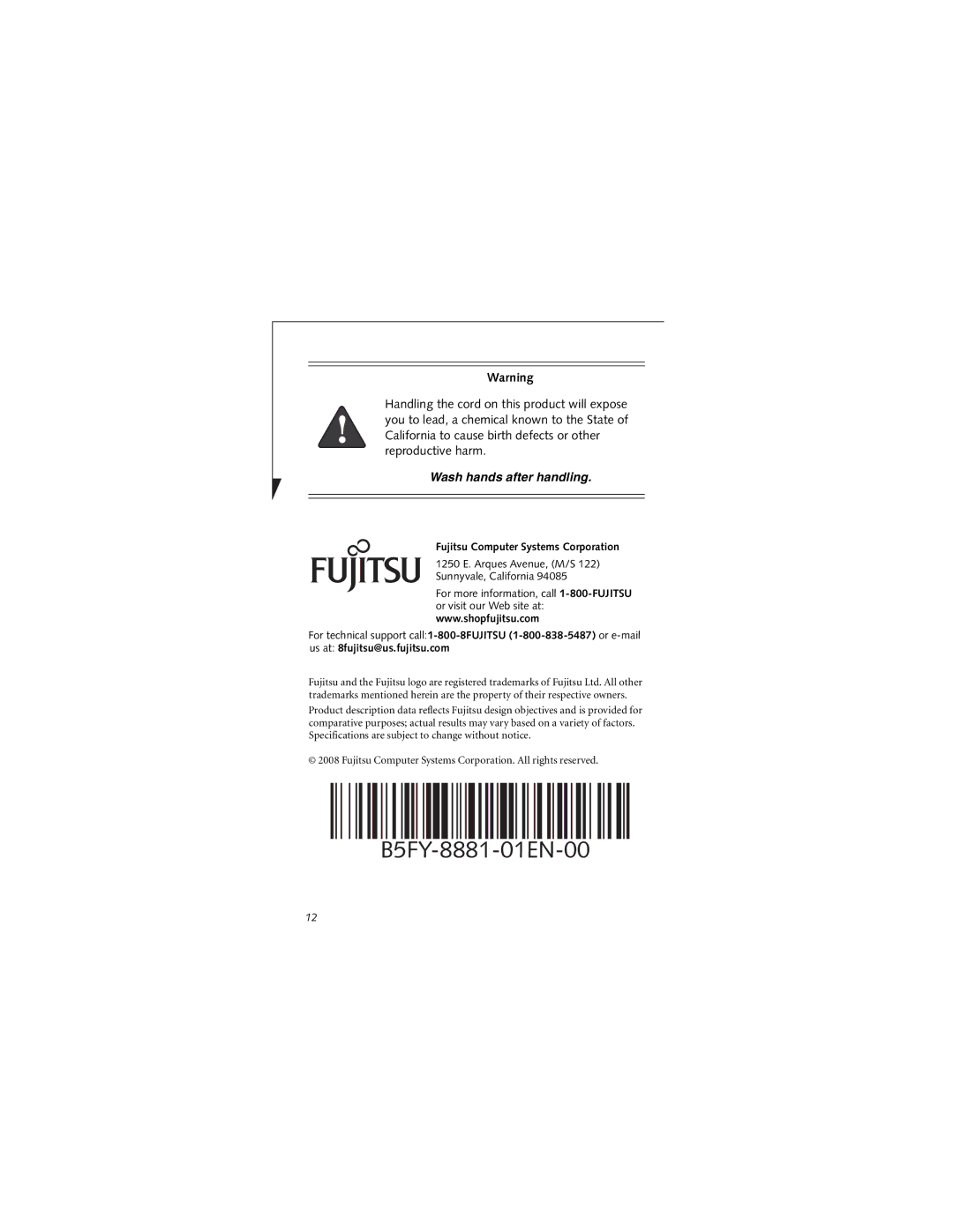 Fujitsu FJBC-GP manual B5FY-8881-01EN-00 