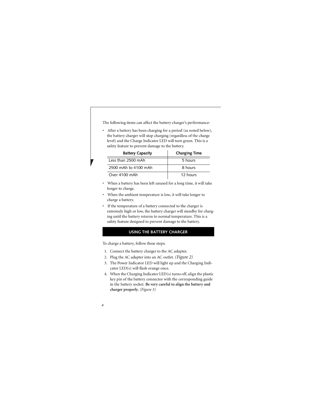 Fujitsu FJBC-GP manual Battery Capacity Charging Time, Using the Battery Charger 