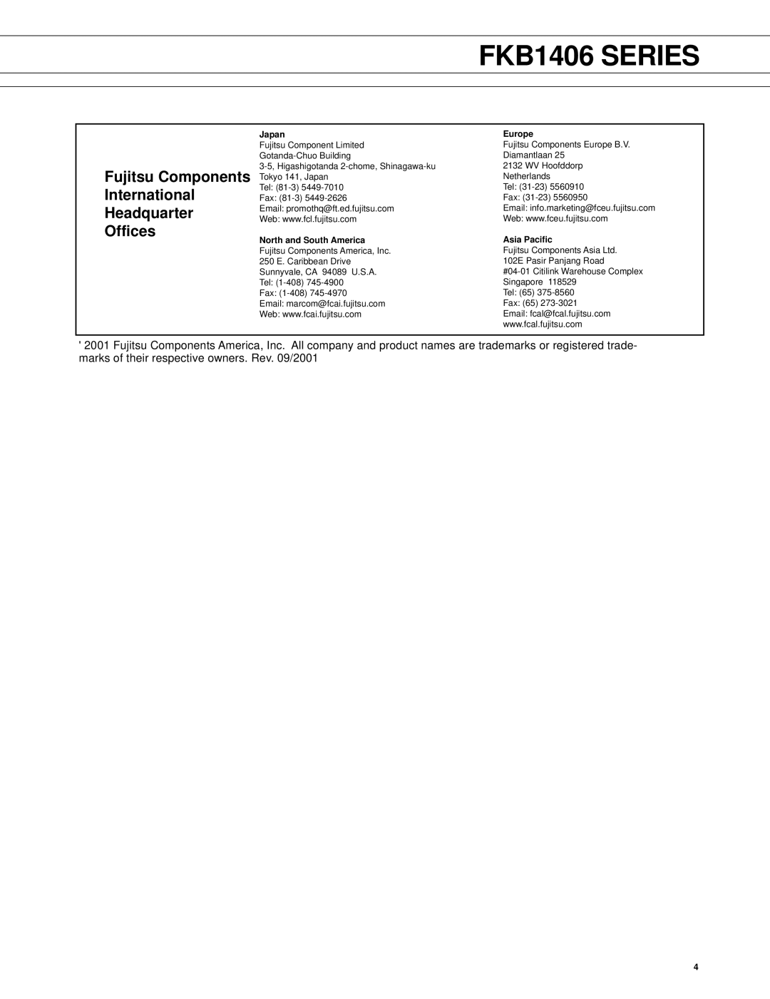 Fujitsu FKB1406 Series manual Fujitsu Components 