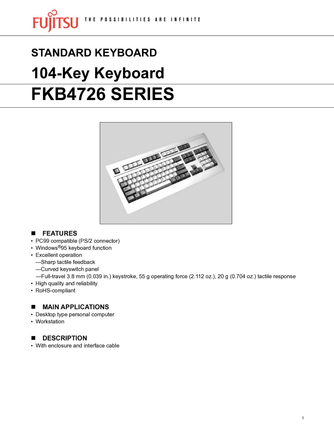 Fujitsu FKB4726 SERIES manual Features, Main Applications, Description 