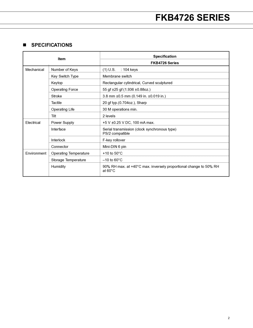 Fujitsu FKB4726 SERIES manual FKB4726 Series, Specifications 