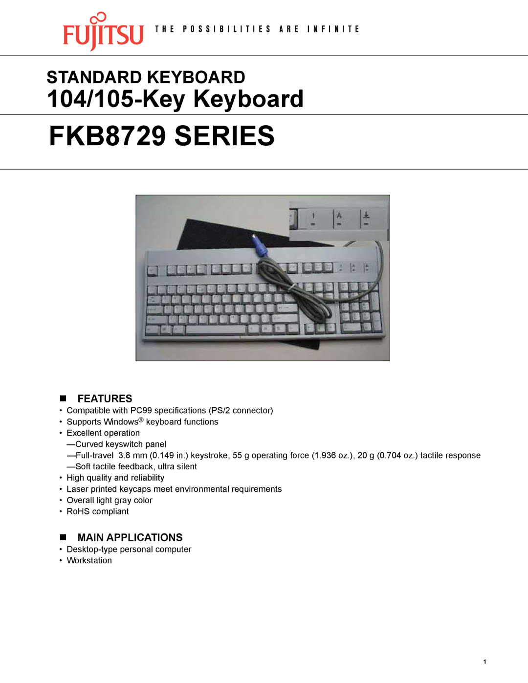 Fujitsu FKB8729 Series manual Features, Main Applications 