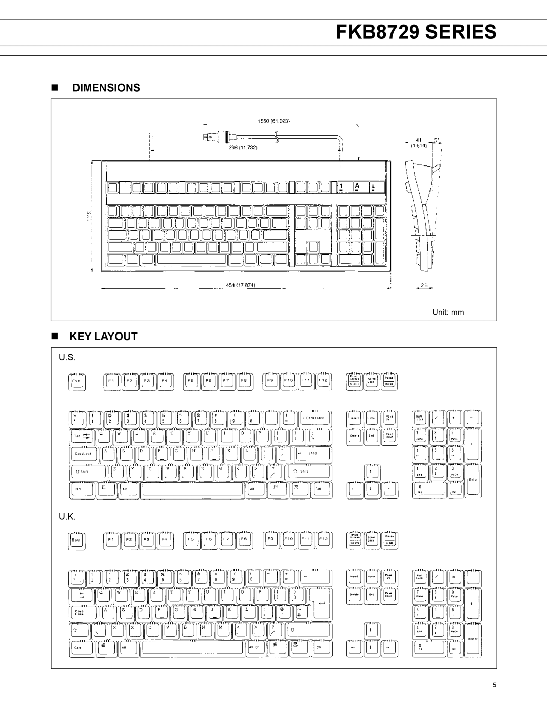 Fujitsu FKB8729 Series manual Dimensions, KEY Layout 