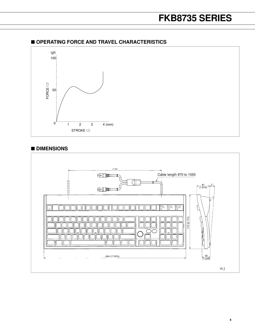 Fujitsu FKB8735 Series manual Operating Force and Travel Characteristics, Dimensions 