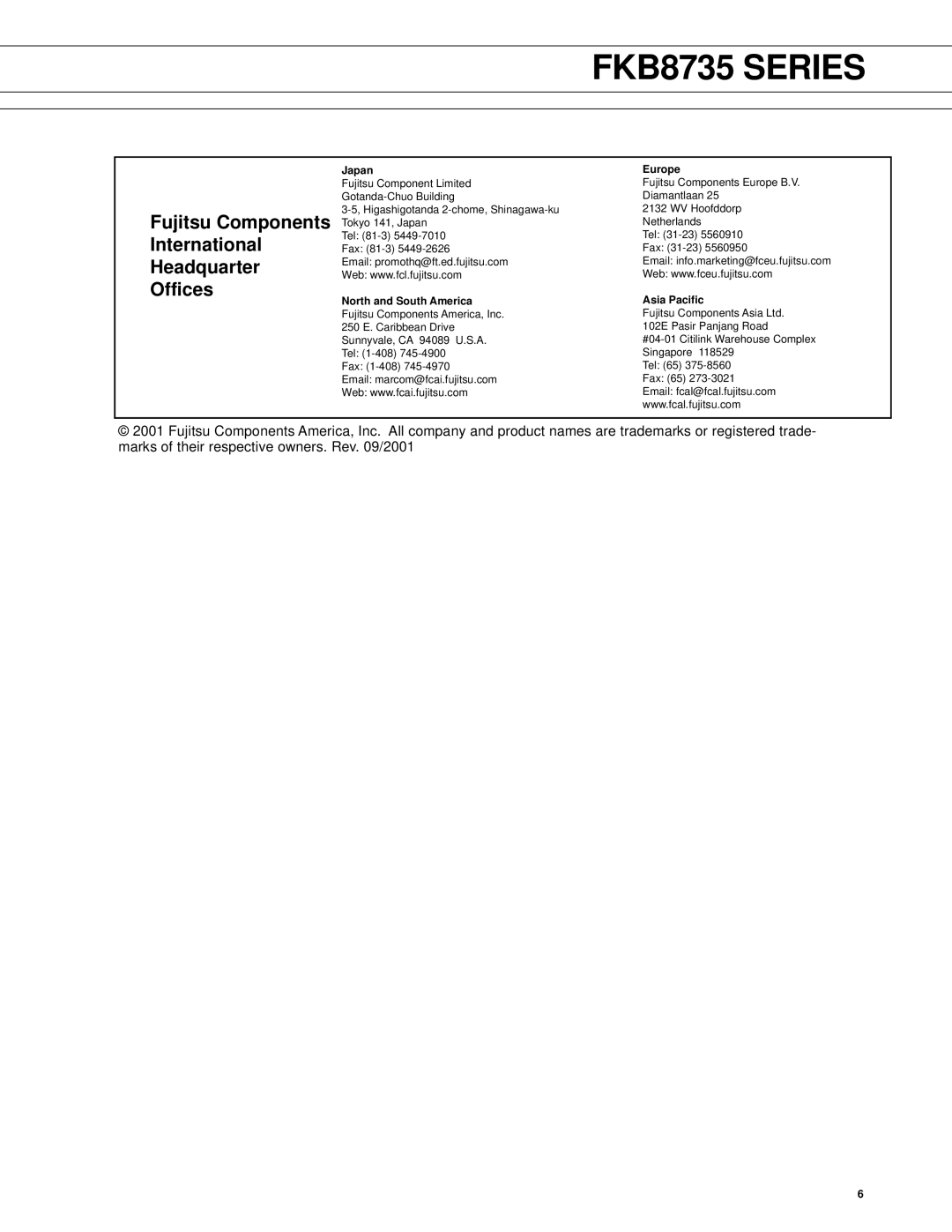 Fujitsu FKB8735 Series manual Fujitsu Components 