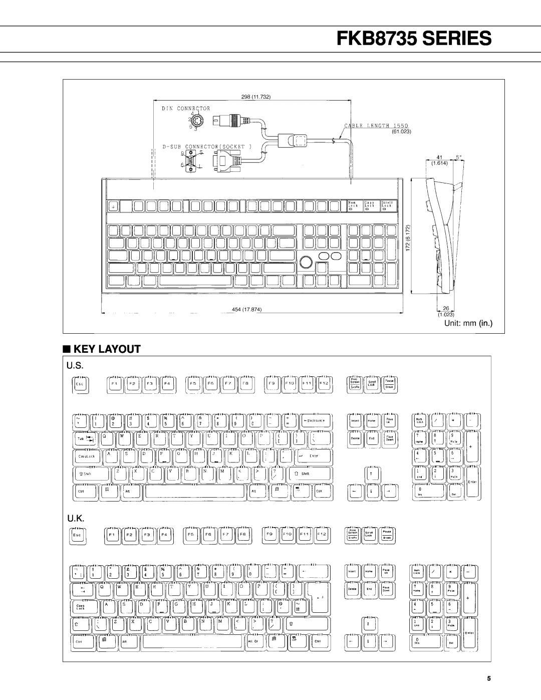 Fujitsu FKB8735 Series manual Key Layout, FKB8735 SERIES, U.S U.K 