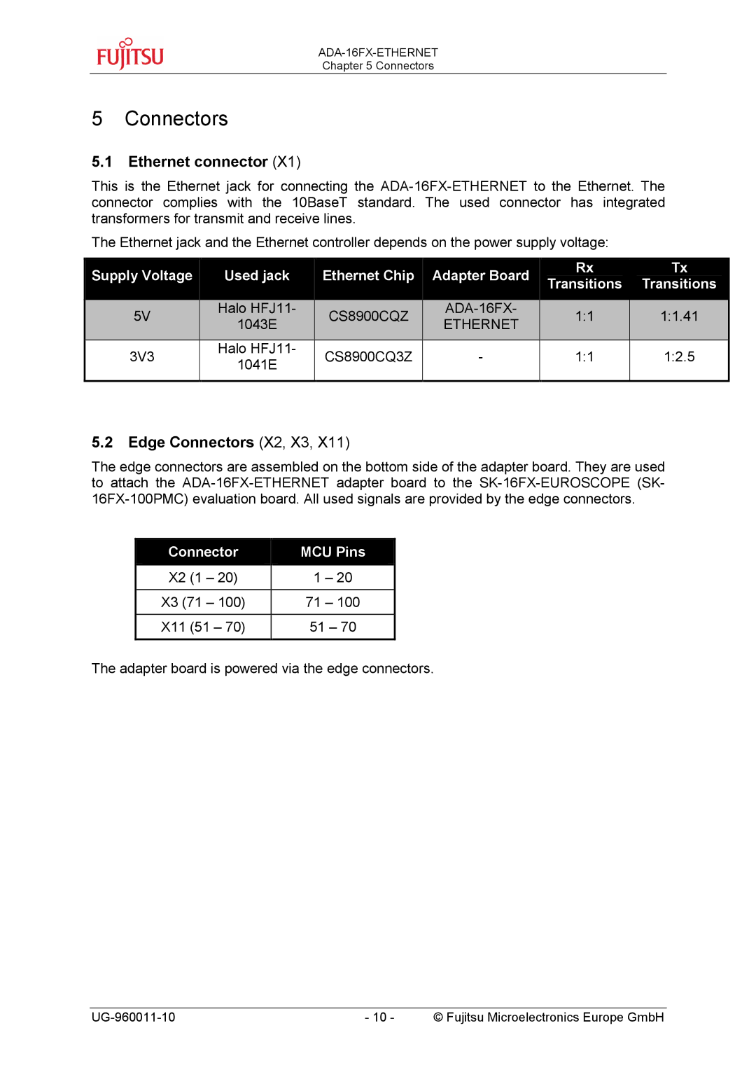 Fujitsu FMC-16FX FAMILY manual Ethernet connector, Edge Connectors X2, X3 